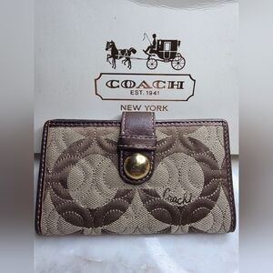 Authentic Rare Coach Signature Op Art mini wallet In Canvas W/ Leather Trim